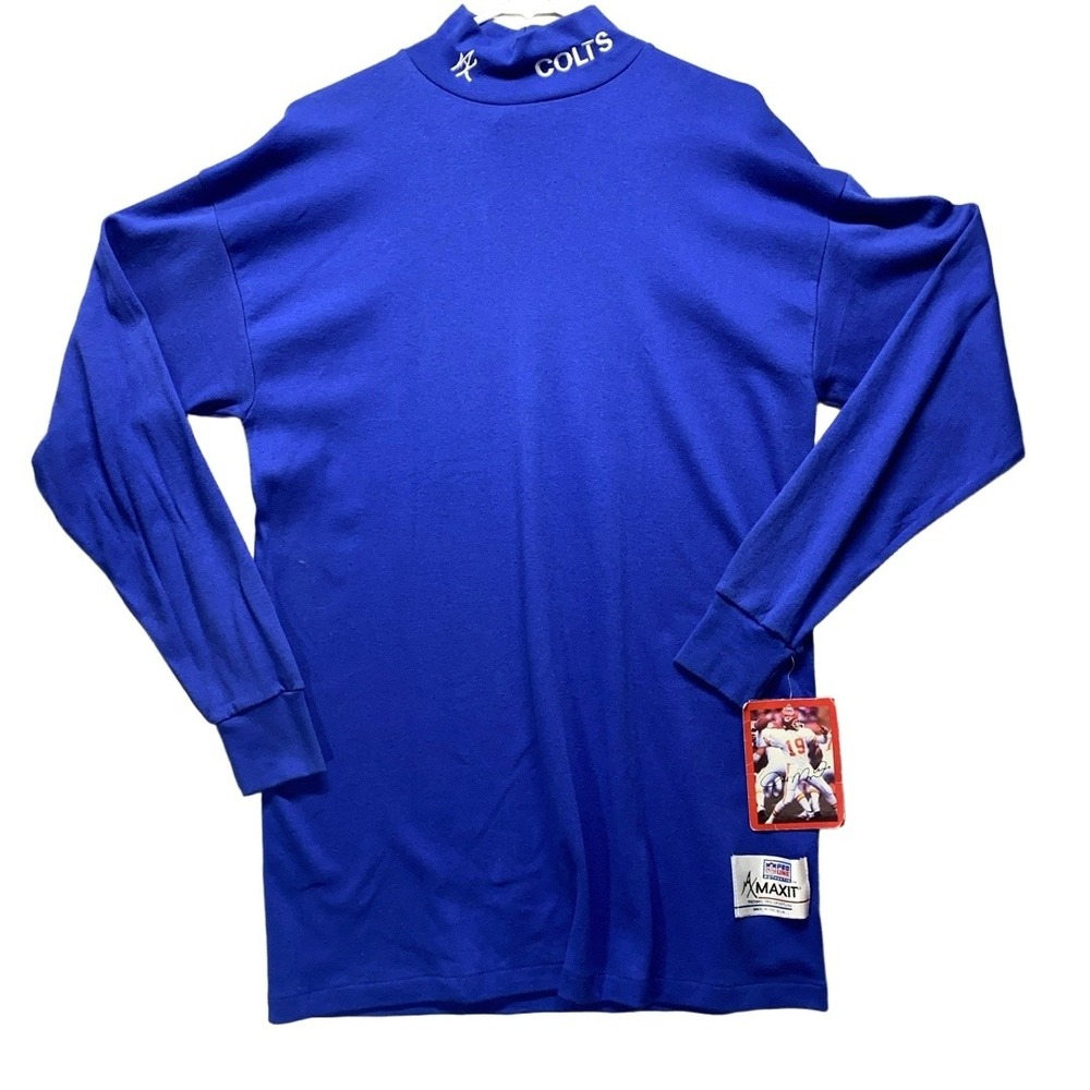 MAXIT NFL Pro Line‎ Mens L Royal Blue Mock Neck Shirt Vintage Colts Embroidered